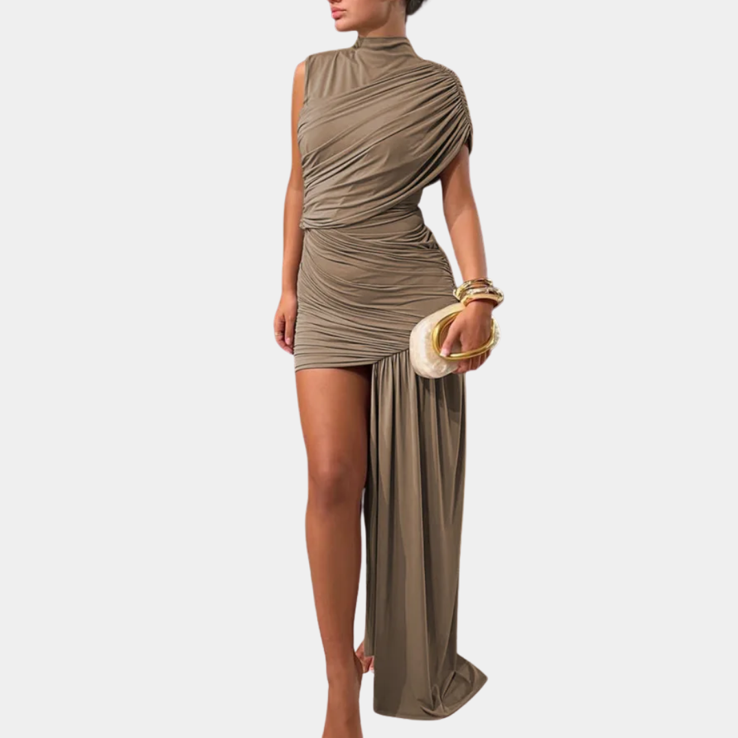 Murphy Mode | Women's Draped Mini Dress Turtleneck Sleeveless