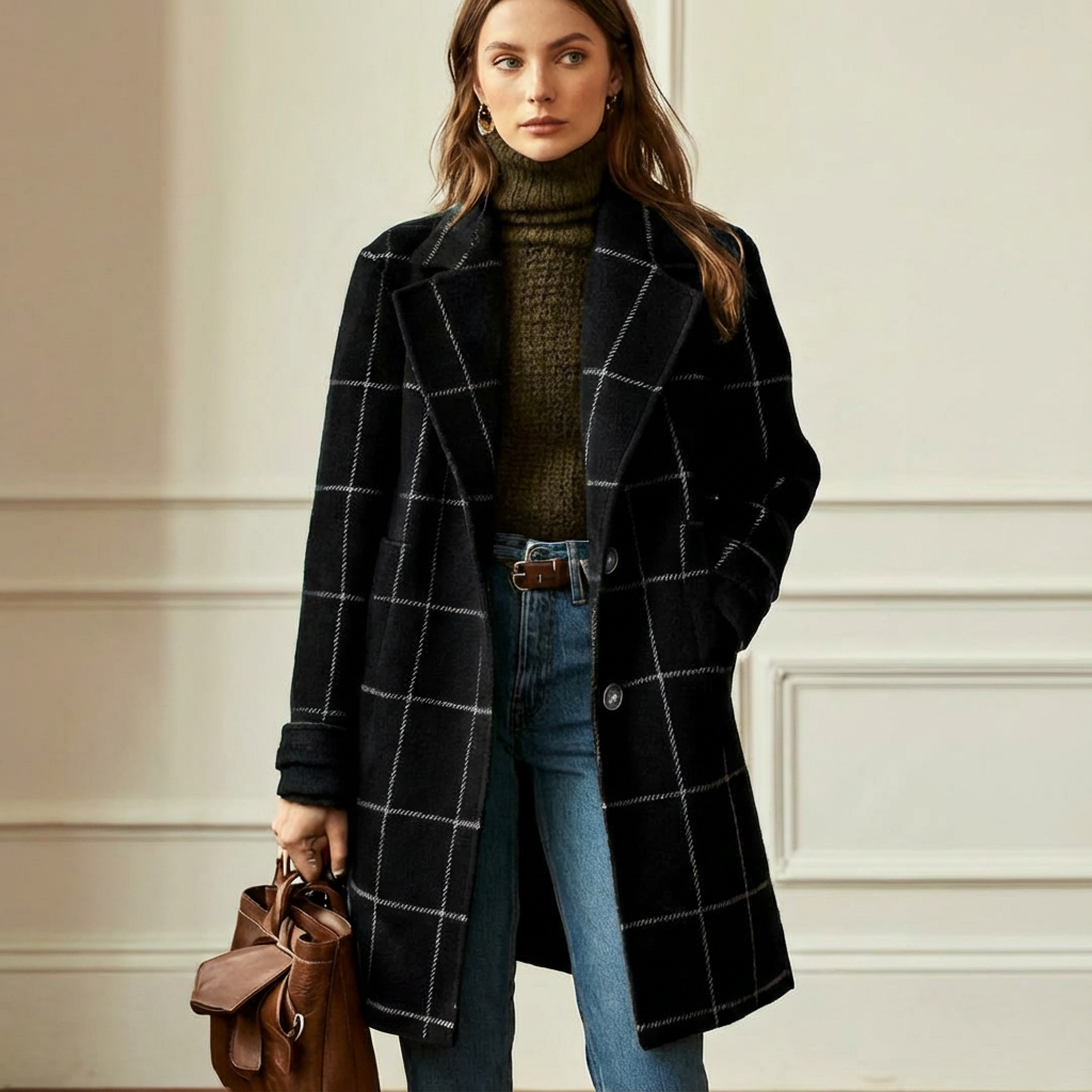 Cambridge Wool Check Coat Black