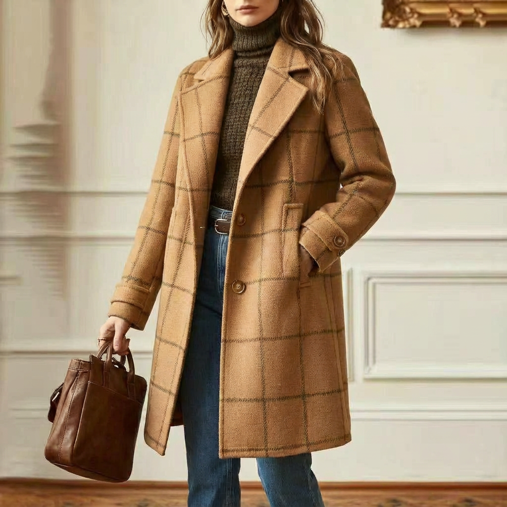 Cambridge Wool Check Coat Camel