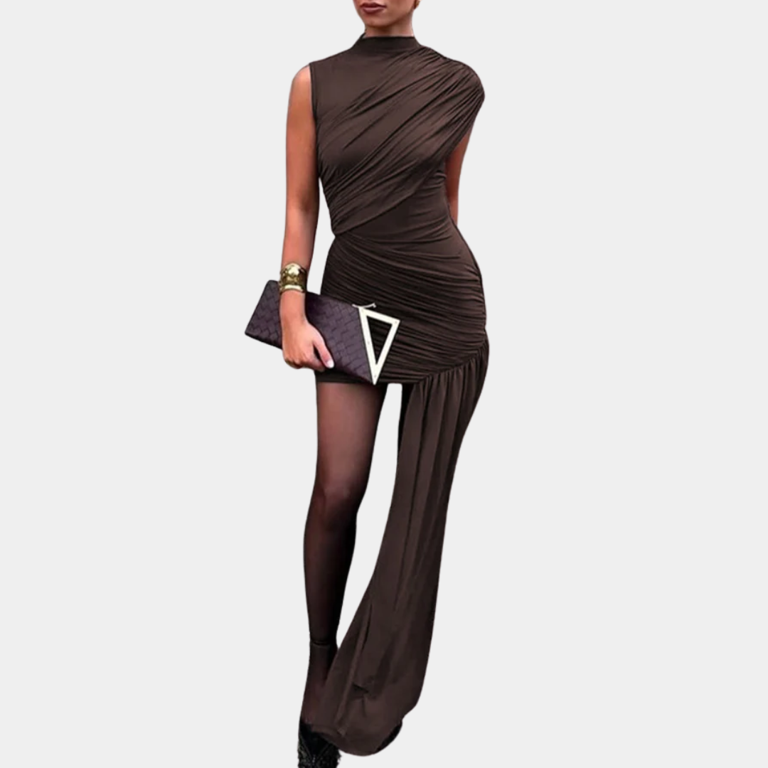 Murphy Mode | Women's Draped Mini Dress Turtleneck Sleeveless