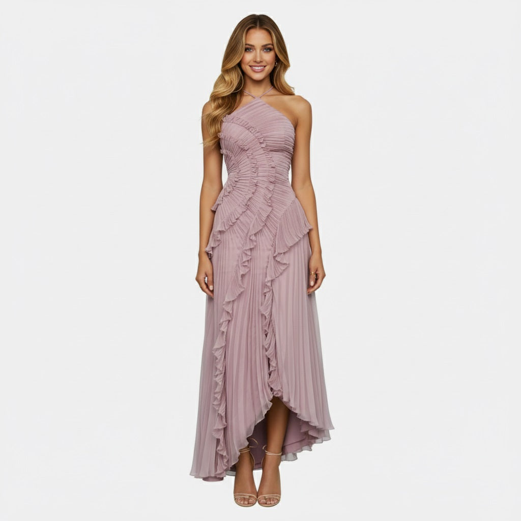 Murphy Mode | Halter Neck Pleated Maxi Dress for Women