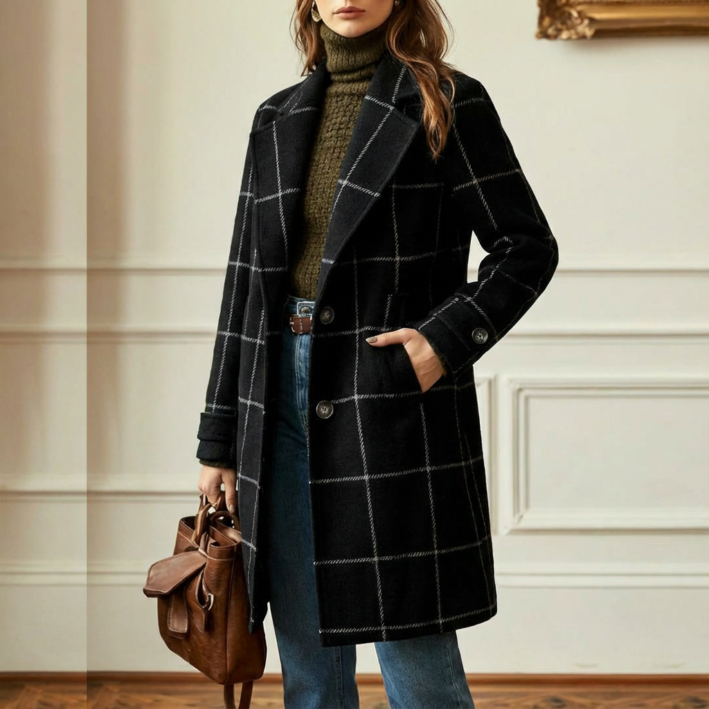 Cambridge Wool Check Coat Black