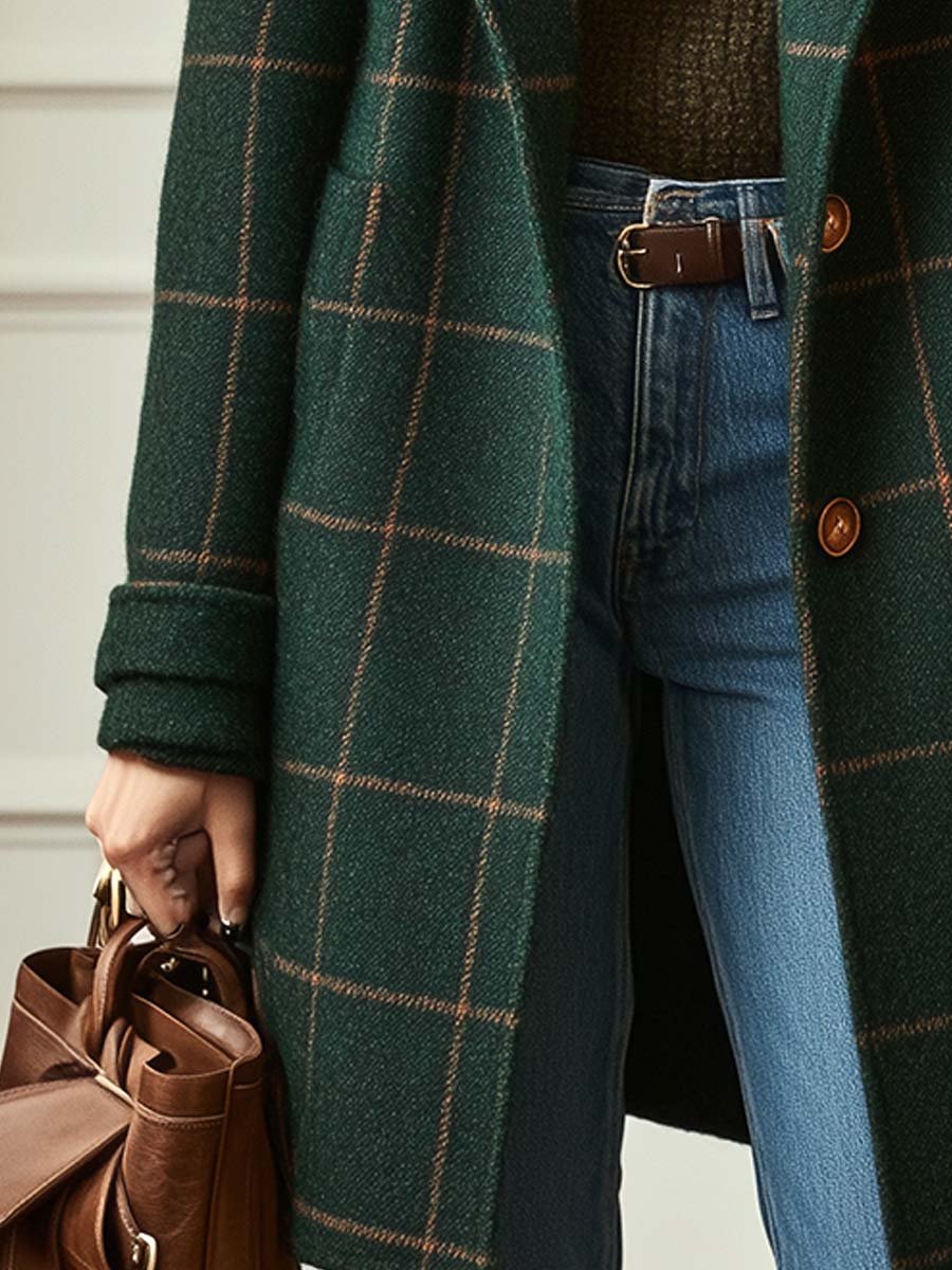 Cambridge Wool Check Coat Forest Green