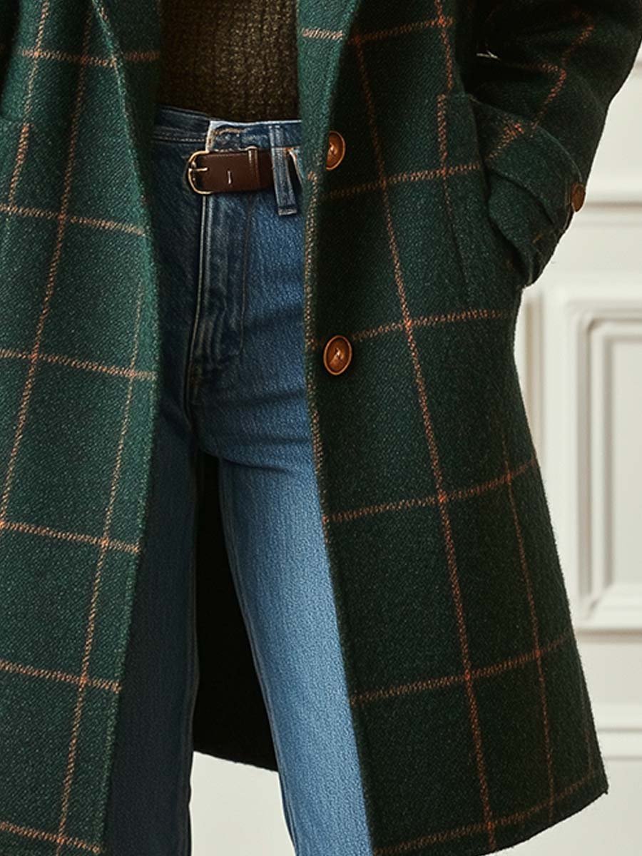Cambridge Wool Check Coat Forest Green