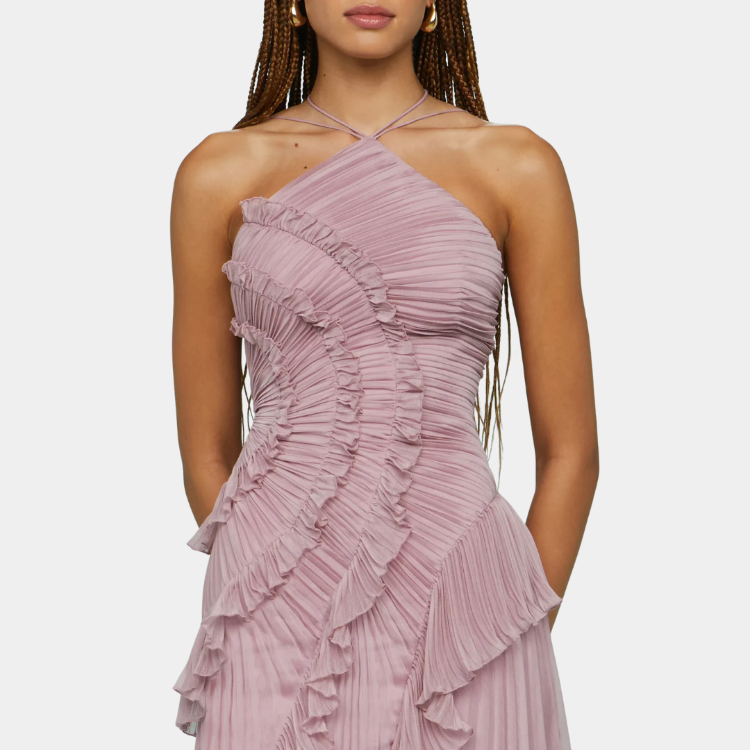 Murphy Mode | Halter Neck Pleated Maxi Dress for Women