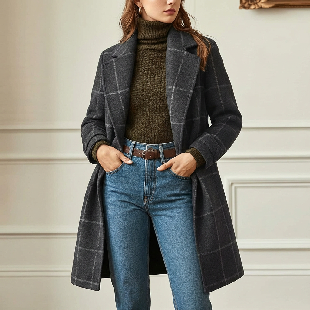 Cambridge Wool Check Coat Grey