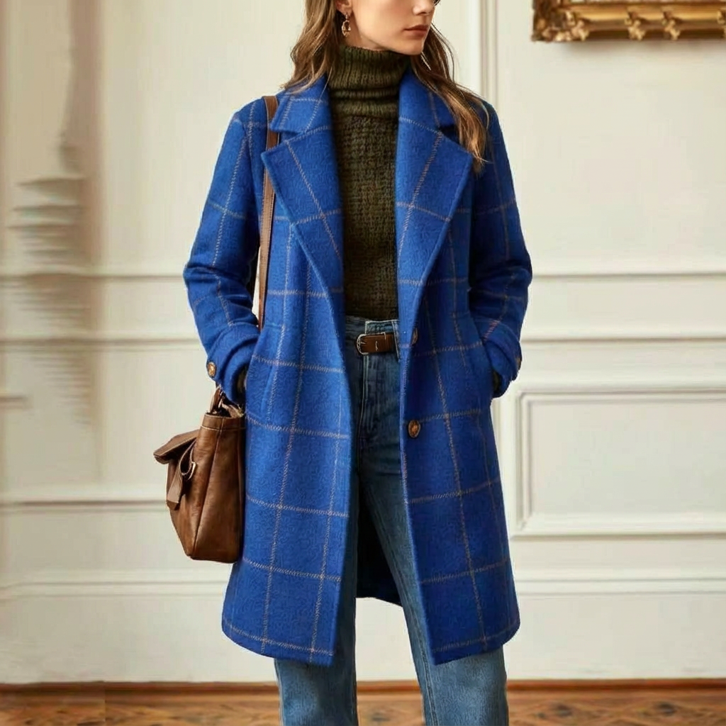Cambridge Wool Check Coat Royal Blue