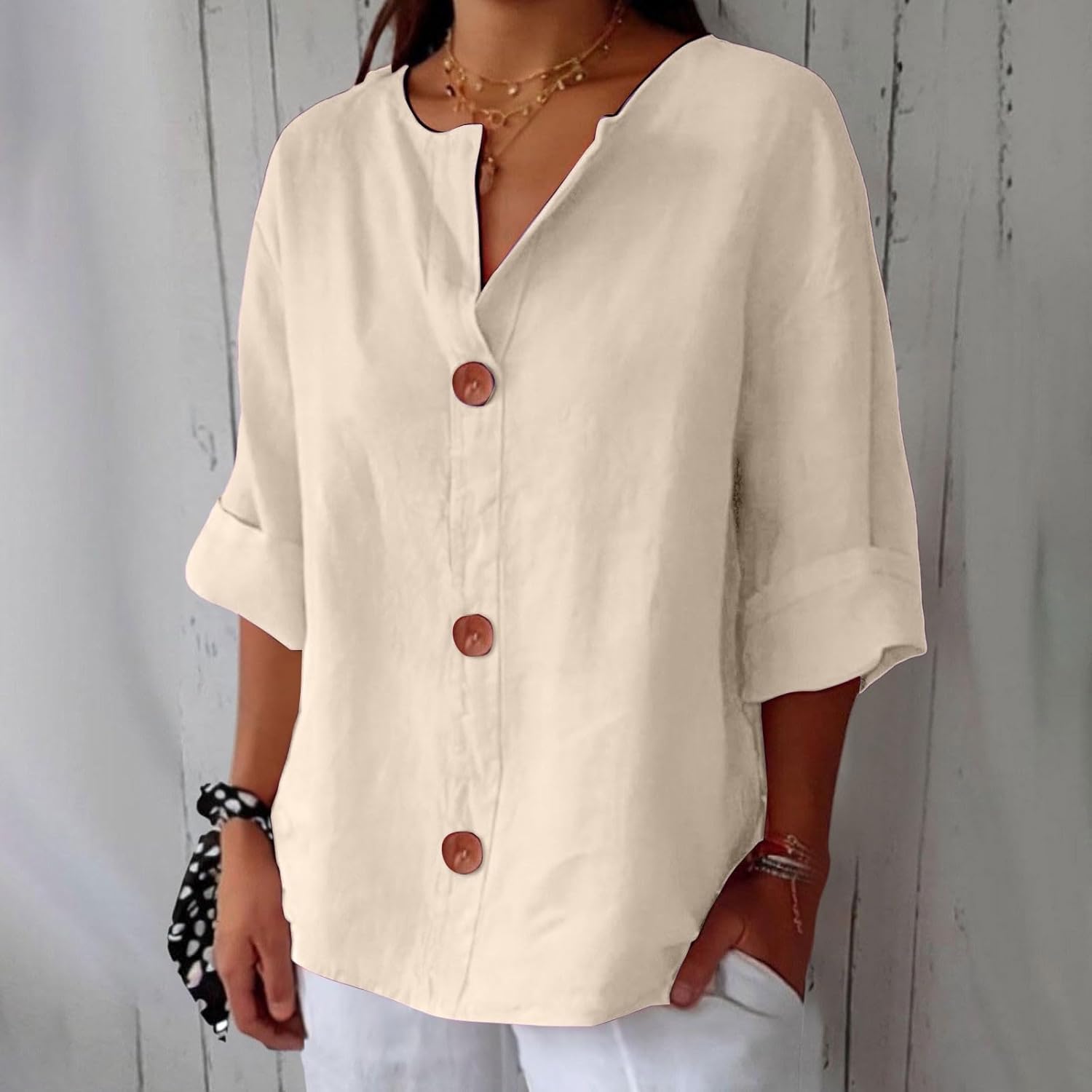 Maeve - Cotton Linen V Neck Shirt
