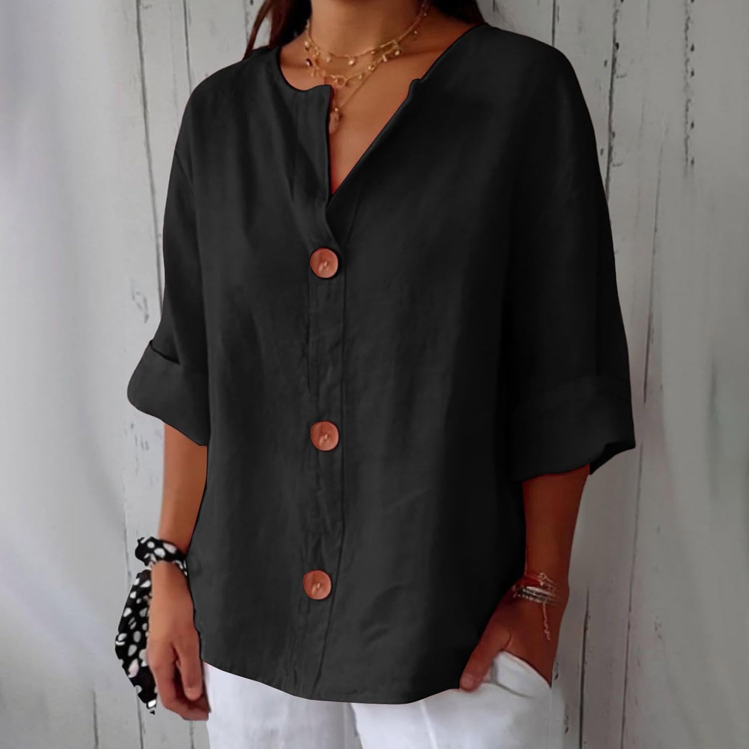 Maeve - Cotton Linen V Neck Shirt