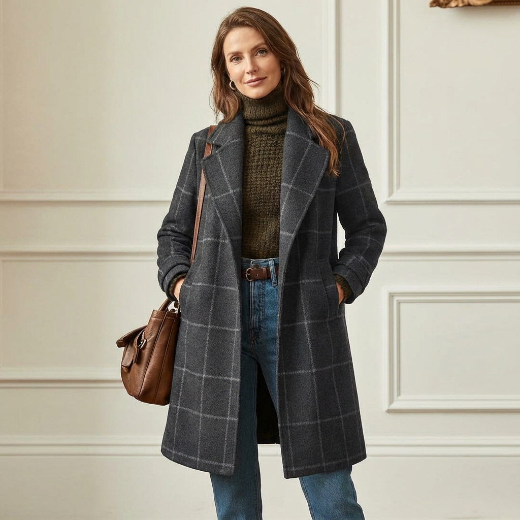 Cambridge Wool Check Coat Grey