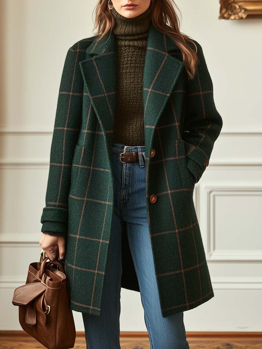 Cambridge Wool Check Coat Forest Green