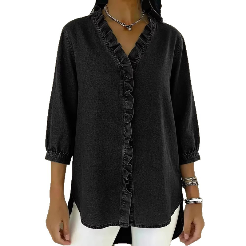 Leah Ruffle V-Neck Blouse